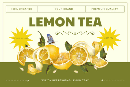 Δροσιστικό Lemon Tea Promotion σε κίτρινο χρώμα Label Πρότυπο σχεδίασης