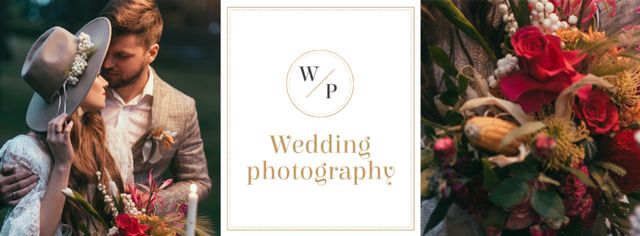 Ontwerpsjabloon van Facebook cover van Wedding Photography Offer with Romantic Couple