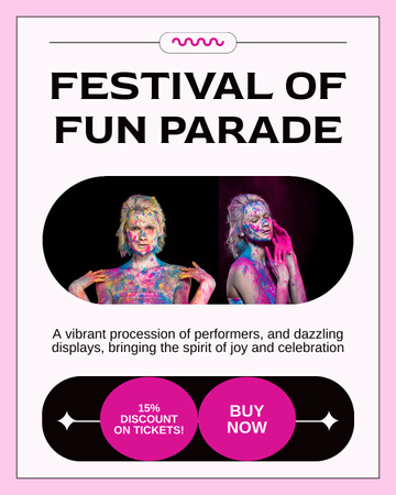Vibrant Parade Of Performers on Festival With Discount On Admission Instagram Post Vertical Design Template