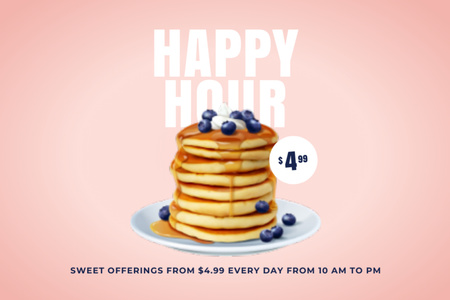 Delicious Pancakes with Blueberries Flyer 4x6in Horizontal Design Template
