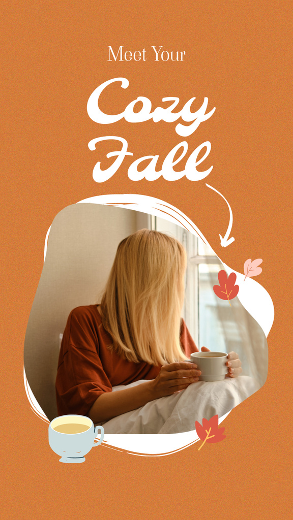 Autumn Inspiration with Woman under Blanket holding Cup Instagram Story Šablona návrhu