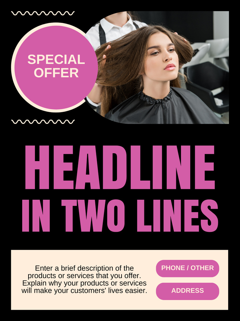 Beautiful Young Woman Getting Hair Styling in Salon Poster US Design Template