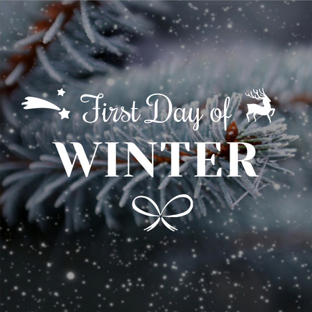 First Day of Winter with frozen fir tree branch Instagram Design Template