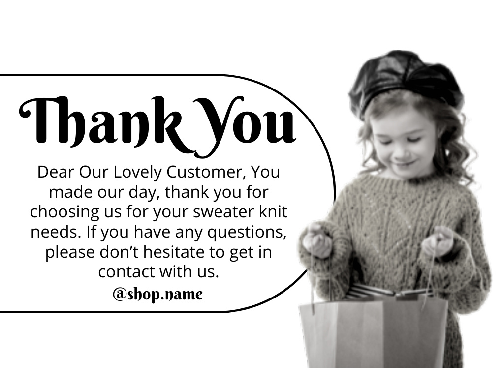 Thank You for Purchase of Knitted Clothes Thank You Card 5.5x4in Horizontal Design Template
