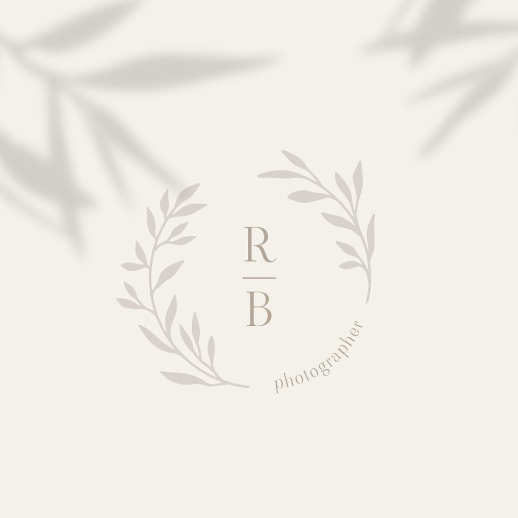 Emblem of Photographer with Delicate Branches Logo 1080x1080px Design Template