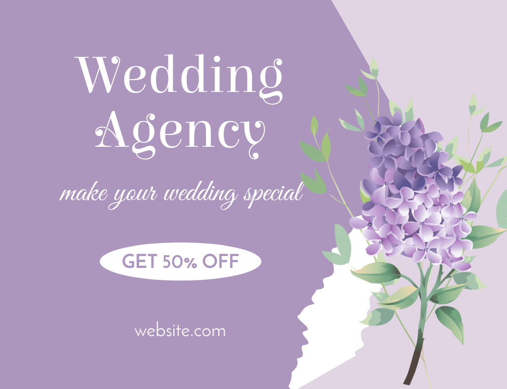 Wedding Agency Special Promo on Lilac Thank You Card 5.5x4in Horizontal Tasarım Şablonu