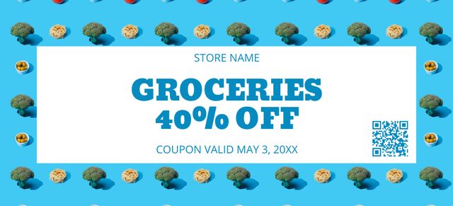 Grocery Sale Offer With Vegetables Coupon 3.75x8.25in Design Template