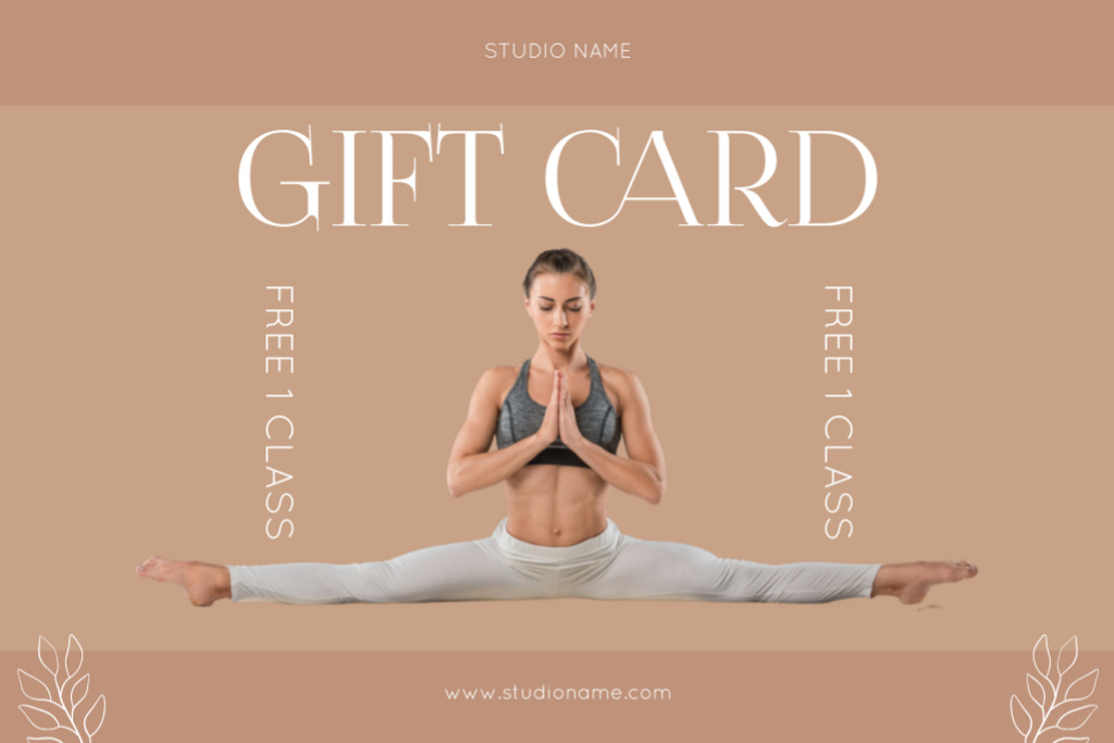 Fitness Studio Ad with Woman Sitting on Twine Gift Certificate Design Template