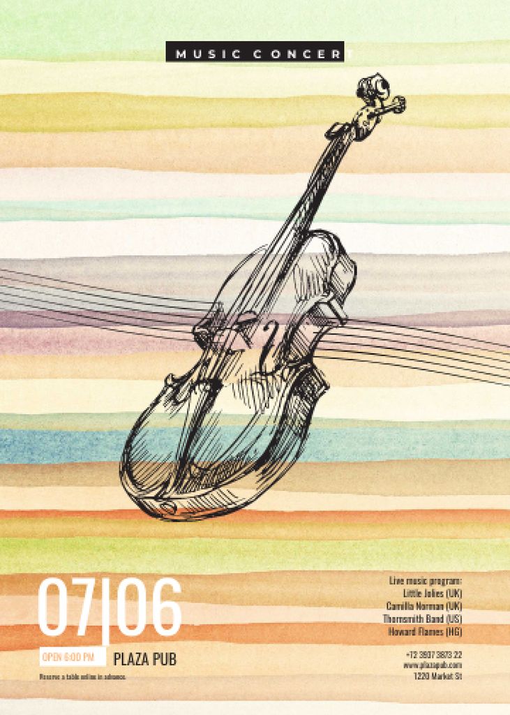 Classical Music Concert Violin Sketch Flayer Modelo de Design