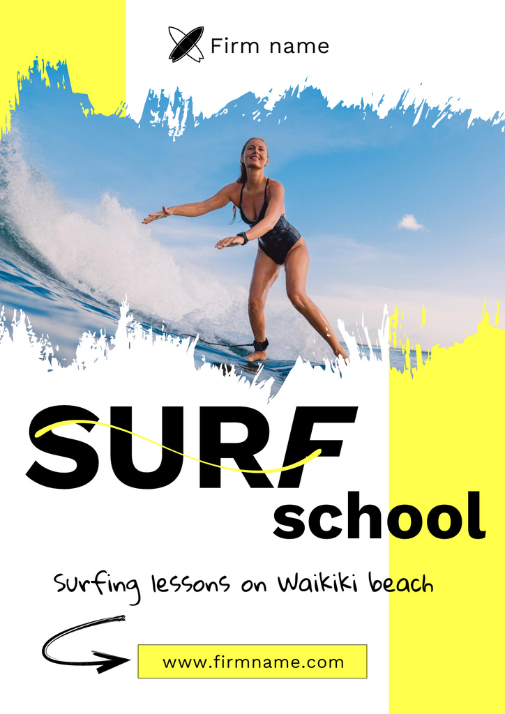 Surfing School Ad Poster Šablona návrhu