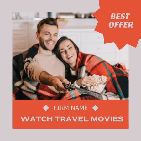 Travel Channel Ad with Couple Watching Movies Instagram Design Template