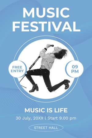Designvorlage Berühmtes Musikfestival mit Sänger und freiem Eintritt für Pinterest