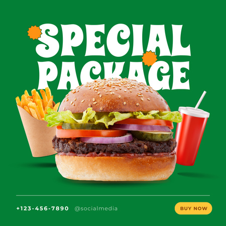 Fast Food Special Offer with Tasty Burger Instagram Design Template