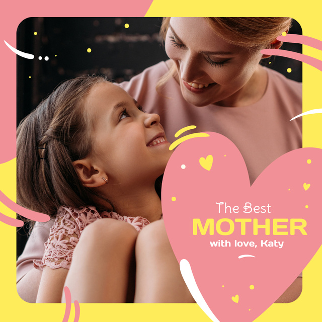 Happy Mom with Daughter on Mother's Day with Pink Heart Instagram Design Template