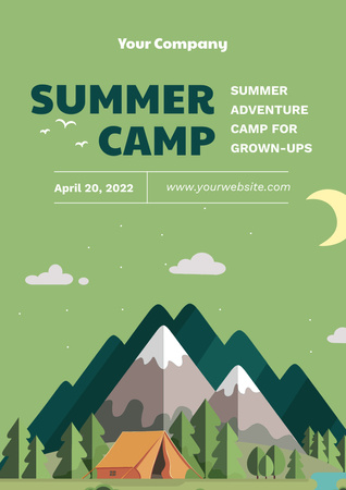 Unforgettable Summer Camp In Tent In Mountains Poster A3 Tasarım Şablonu