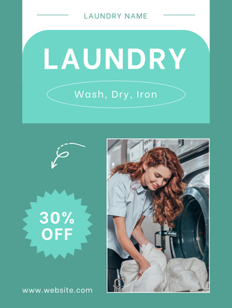 Discount Offer for Laundry Services in Turquoise Poster US Design Template