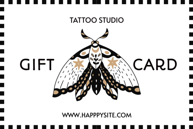 Illustrated Butterfly And Tattoo Studio Service With Discount Gift Certificate Tasarım Şablonu