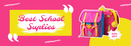 Plantilla de diseño de Descuento en útiles escolares con mochilas rosas fuertes Tumblr 