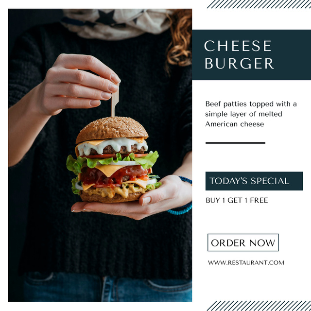 Today's Special Cheese Burger With Promo Instagram Design Template