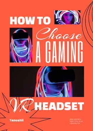 Gaming Gear Ad with Woman in Neon Lights Poster Design Template