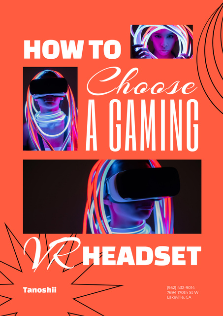 Gaming Gear Ad with Woman in Neon Lights Poster Modelo de Design