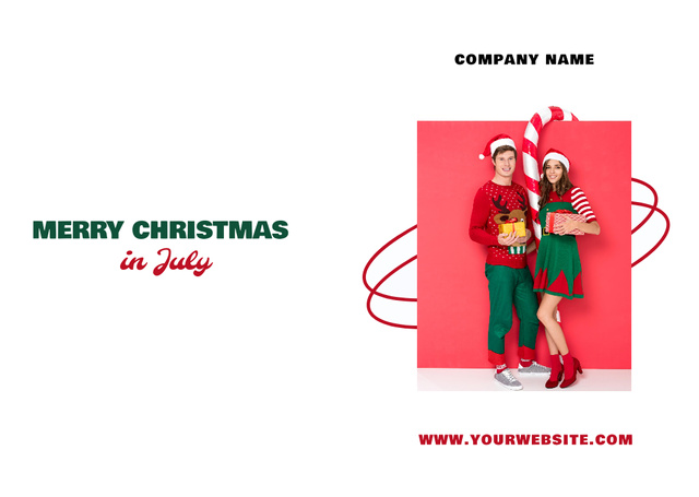 Unique Christmas in July Celebration With Elf Costumes Flyer A6 Horizontalデザインテンプレート