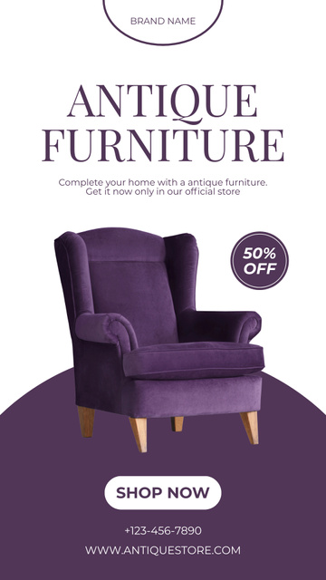 Purple Rare Armchair At Reduced Price Offer Instagram Story Πρότυπο σχεδίασης