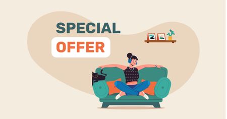 Plantilla de diseño de Special Offer with Woman sitting on Couch Facebook AD 