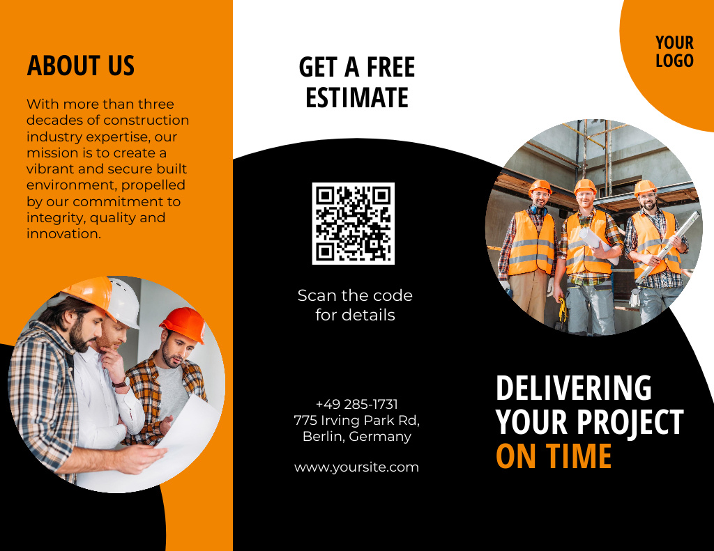Construction Company Advertising with Workmen Brochure 8.5x11in – шаблон для дизайна