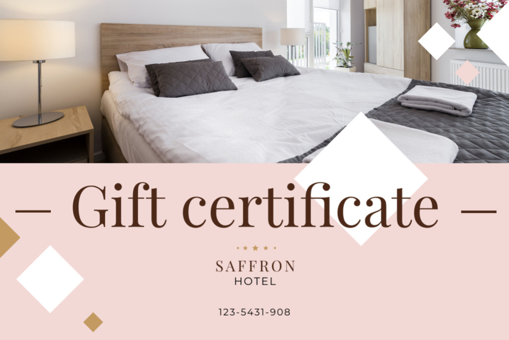 Hotel Offer with Laconic Bedroom Interior Gift Certificate Design Template