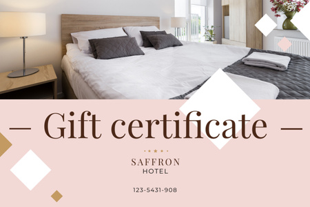 Laconic Yatak Odası İç Mekanına Sahip Otel Teklifi Gift Certificate Tasarım Şablonu