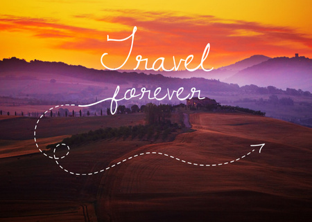 Travel Quote With Sunset Landscape Postcard 5x7in Šablona návrhu