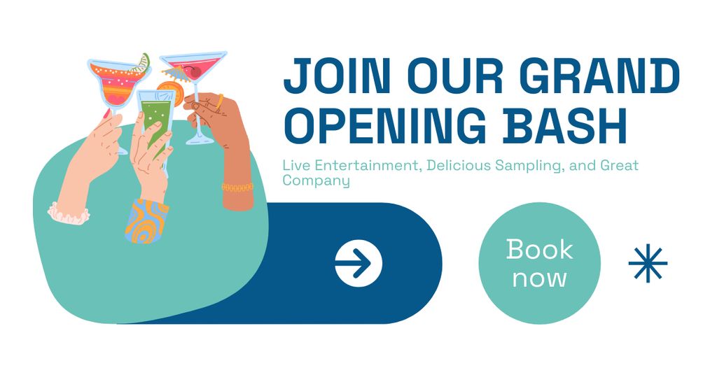 Template di design Grand Opening Bash With Stunning Cocktails And Booking Facebook AD