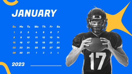Rugby Player in Uniform Holding Ball Calendar Design Template