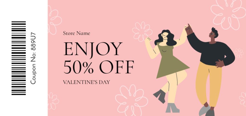 Template di design Enjoy Valentine Sale with Reduced Prices Coupon Din Large