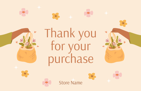 Thank You For Your Purchase Message with Illustration Flowers in Basket Thank You Card 5.5x8.5in Design Template
