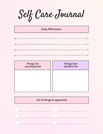 Self Care Journal rózsaszín Notepad 8.5x11in tervezősablon