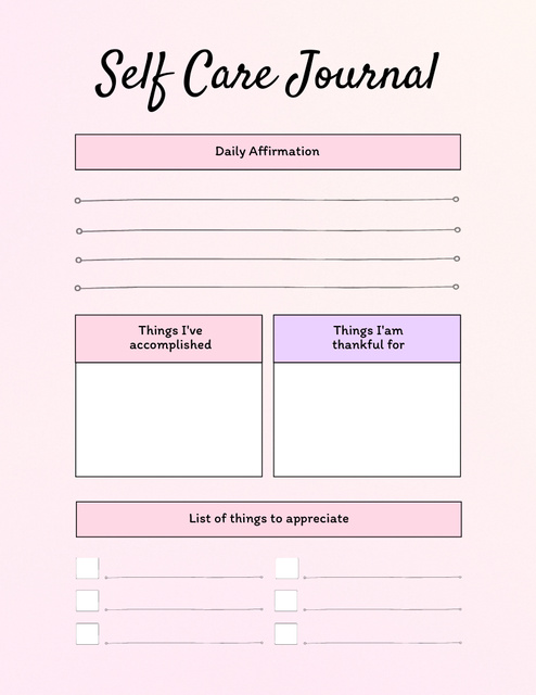 Self Care Journal in Pink Notepad 8.5x11in Design Template