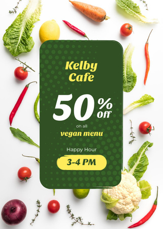 Happy Hour Cafe Offer with Fresh Vegetables Flayer Design Template