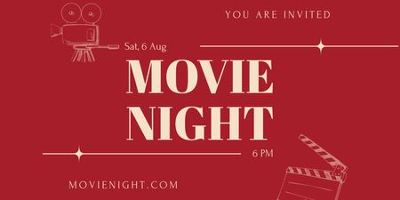 Movie Night Invitation in Red Twitter Modelo de Design