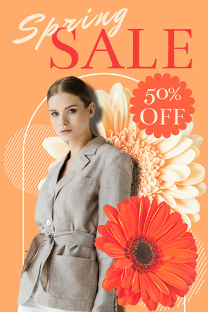 Special Spring Sale with Woman with Flowers Pinterest Design Template