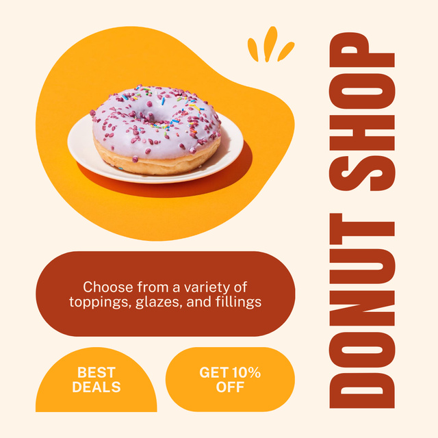 Doughnut Shop Ad with Sweetest Donut on Plate Instagramデザインテンプレート