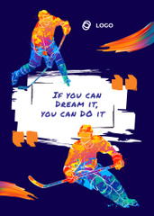 Inspirational Phrase with Hockey Players on Blue