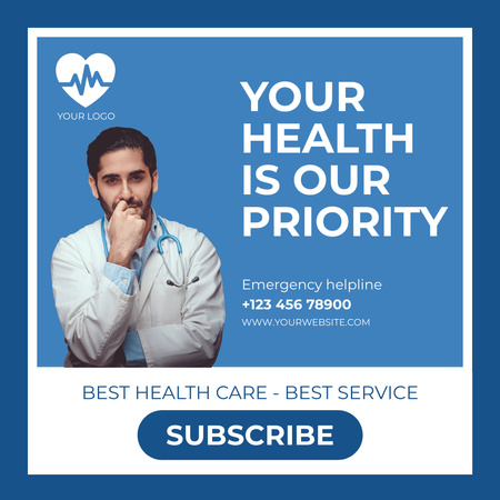 Healthcare Services Ad with Doctor Instagram Design Template
