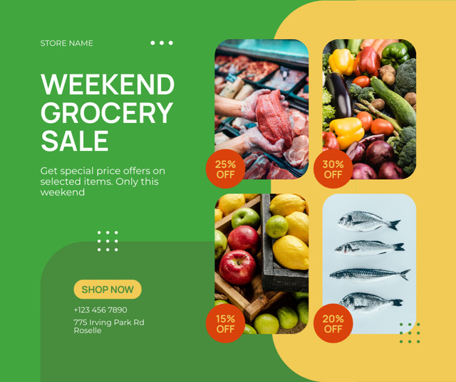 Plantilla de diseño de Big Grocery Sale Offer For Weekend Facebook 