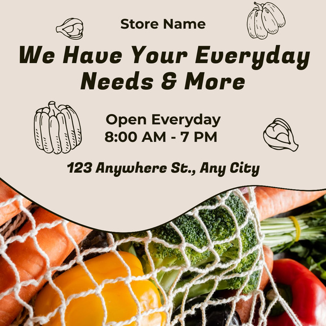 Daily Opened With Fresh Veggies And Fruits Instagram Design Template
