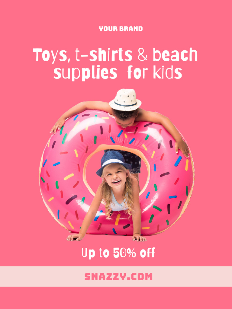 Kids playing in Bright Inflatable Ring Poster US Design Template
