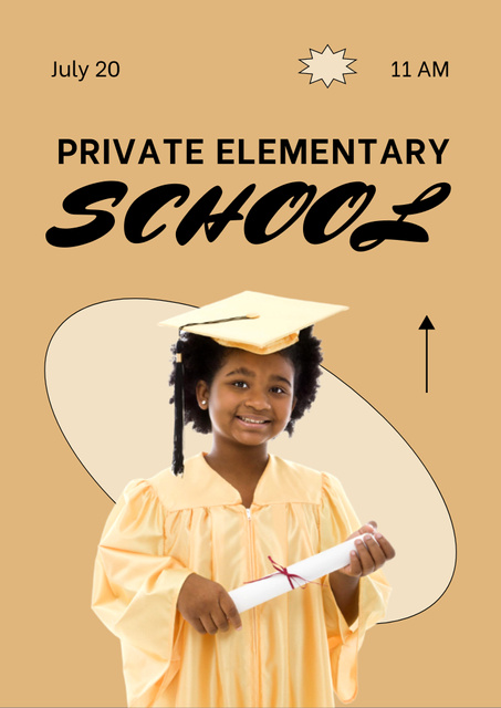 School Apply Announcement with Cute African American Girl Flyer A4 Πρότυπο σχεδίασης