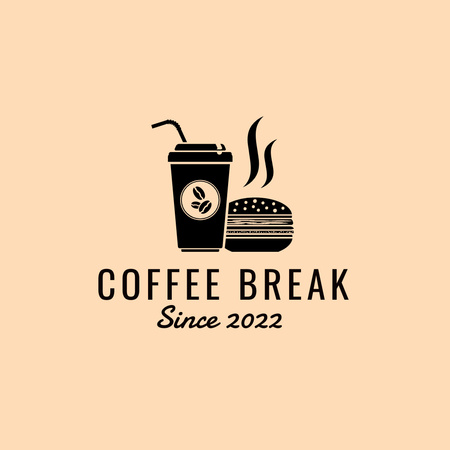 Cafe Ad with Coffee Cup and Burger Logo Design Template
