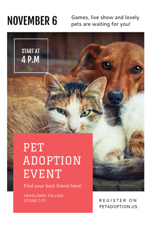 Pet Adoption Event Dog and Cat Hugging Flyer 4x6in Design Template